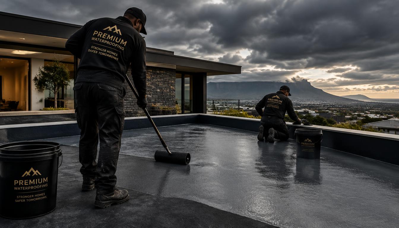Professional roof waterproofing work on a modern home